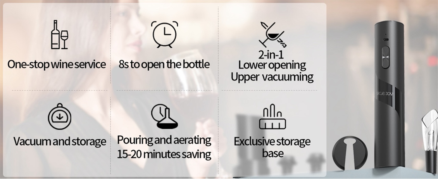 CIRCLE JOY Rechargeable Wine Opener Electric Wine Bottle Opener 7-in-1 Wine Gift Set with Electric Vacuum Pump, Charging Station, Foil Cutter, Wine Aerator Pourer and 2 Wine Stoppers