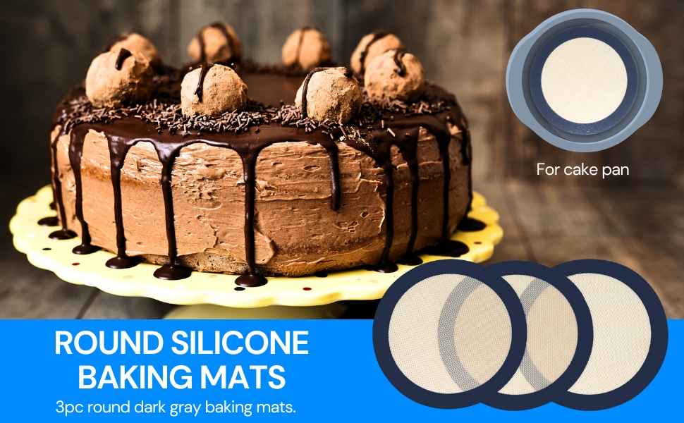 3PC Round Silicone Baking Mats, 8 inch Silicone Mats for Baking Easy to Clean, Reusable Baking Mats, Silicone Circle Mats for Cake Pan