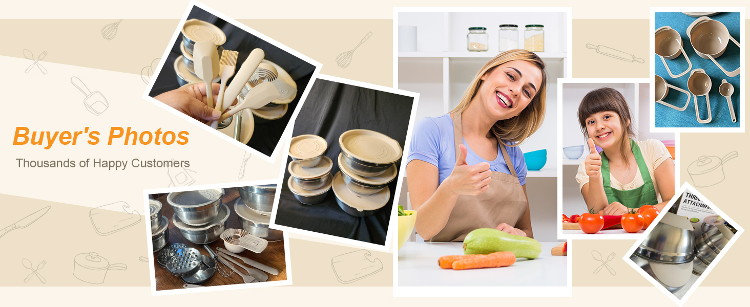 Mixing Bowls with Airtight Lids Set, 20 PCS Kitchen Gadgets Set, 6 Stainless Steel Bowls,3 Grater Attachments,Non-Slip Silicone Bottoms,Great for Serving&Baking,Size 5, 4, 3.5, 2.1, 1.5, 1.1QT (Khaki)