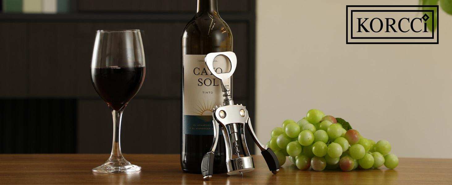 KORCCI Wine Opener, Wine Bottle Opener, Zinc Alloy Wing Corkscrew Heavy Duty, Cork Screw Beer Opener for Bartenders, Multifunctional Bottle Opener for Home Kitchen, Restaurant, Bar, Waiters