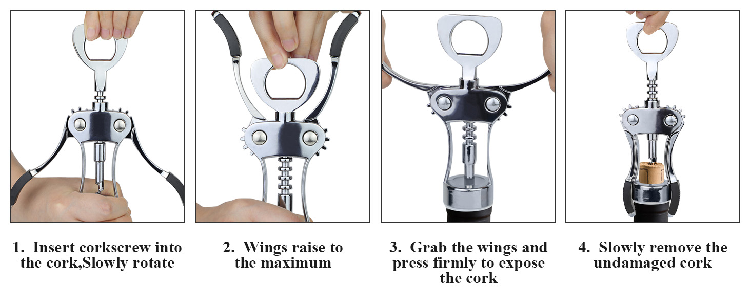 KORCCI Wine Opener, Wine Bottle Opener, Zinc Alloy Wing Corkscrew Heavy Duty, Cork Screw Beer Opener for Bartenders, Multifunctional Bottle Opener for Home Kitchen, Restaurant, Bar, Waiters