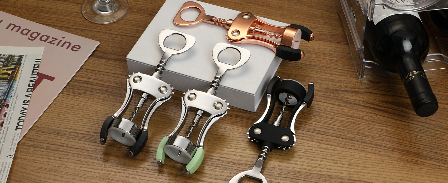 KORCCI Wine Opener, Wine Bottle Opener, Zinc Alloy Wing Corkscrew Heavy Duty, Cork Screw Beer Opener for Bartenders, Multifunctional Bottle Opener for Home Kitchen, Restaurant, Bar, Waiters