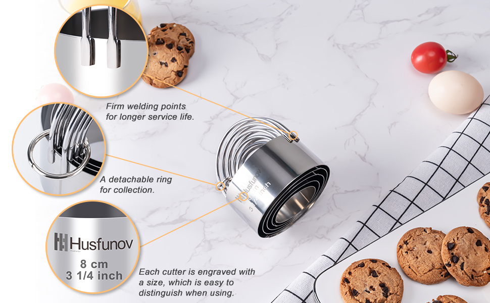 Biscuit Cutter Set Round Cookie Cutters with Handle 5 Pieces Stainless Steel Circle Professional Baking Dough Tools for Cake