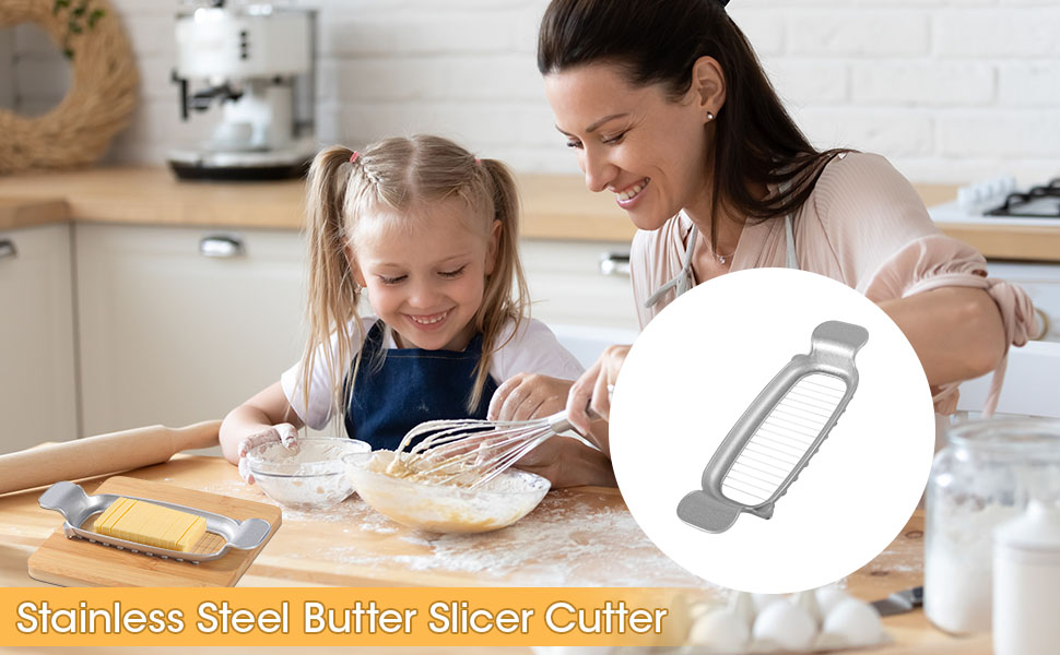 Stainless Steel Butter Slicer Cutter with Ergonomic Handle, Metal Butter Stick Slicer for Single Stick Butter, Wire Cutter for Even Slices, Also Cuts Soft Cheese and Eggs
