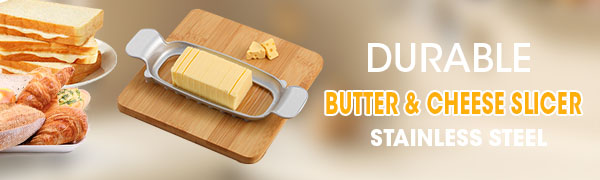 Stainless Steel Butter Slicer Cutter with Ergonomic Handle, Metal Butter Stick Slicer for Single Stick Butter, Wire Cutter for Even Slices, Also Cuts Soft Cheese and Eggs