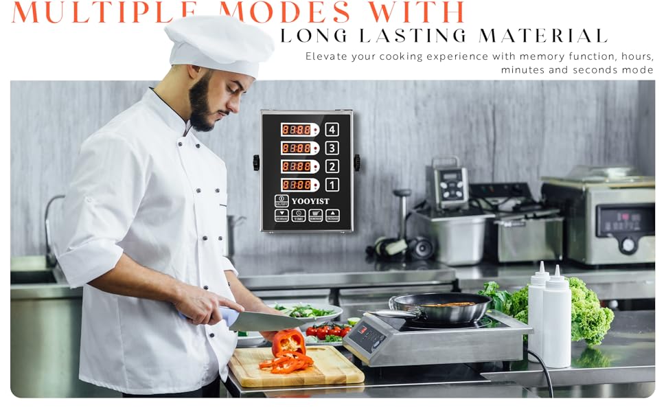 Precision Kitchen Timers for Cooking – 4 Channel Commercial Kitchen Timer Restaurant Kitchen Supplies – Stainless Steel Digital LED Chef Cooking Timer – Reminder Function, Loud Alarm, Grey