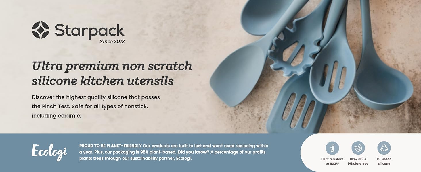 Starpack 'Head Turner' Premium Silicone Turner Spatula, Slotted Spatula - Up-to 600°F High Heat Resistant Silicone Slotted Spatulas for Cooking, LFGB Grade Non Stick Rubber Turner Spatula - 10