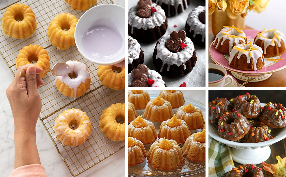 HUAKENER 2 Pcs Mini Fluted Cake Pan, 6-Cavity Fluted Tube Cake Pan, Non-stick Silicone Baking Mold for Cupcakes, Donuts, Muffins, Cornbread, Brownies, Jellies