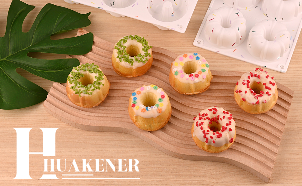 HUAKENER 2 Pcs Mini Fluted Cake Pan, 6-Cavity Fluted Tube Cake Pan, Non-stick Silicone Baking Mold for Cupcakes, Donuts, Muffins, Cornbread, Brownies, Jellies