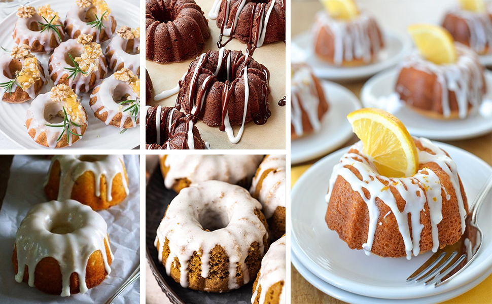 HUAKENER 2 Pcs Mini Fluted Cake Pan, 6-Cavity Fluted Tube Cake Pan, Non-stick Silicone Baking Mold for Cupcakes, Donuts, Muffins, Cornbread, Brownies, Jellies