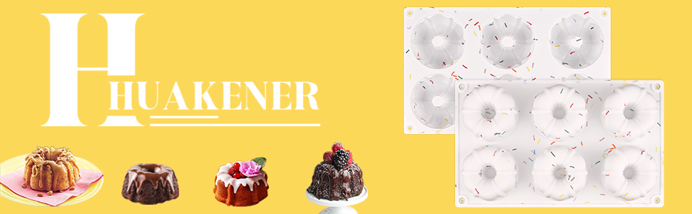 HUAKENER 2 Pcs Mini Fluted Cake Pan, 6-Cavity Fluted Tube Cake Pan, Non-stick Silicone Baking Mold for Cupcakes, Donuts, Muffins, Cornbread, Brownies, Jellies