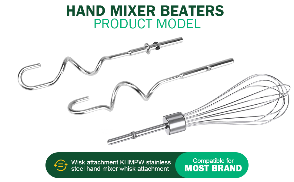 Hand Mixer Beaters Blender For KitchenAid & Mixer Dough Hooks For KitchenAid Hand Mixers Whisk Attachment KHMPW Stainless Steel Egg Beater/Whisk Attachment for Kitchen Hand Mixer Accessories,3PCS
