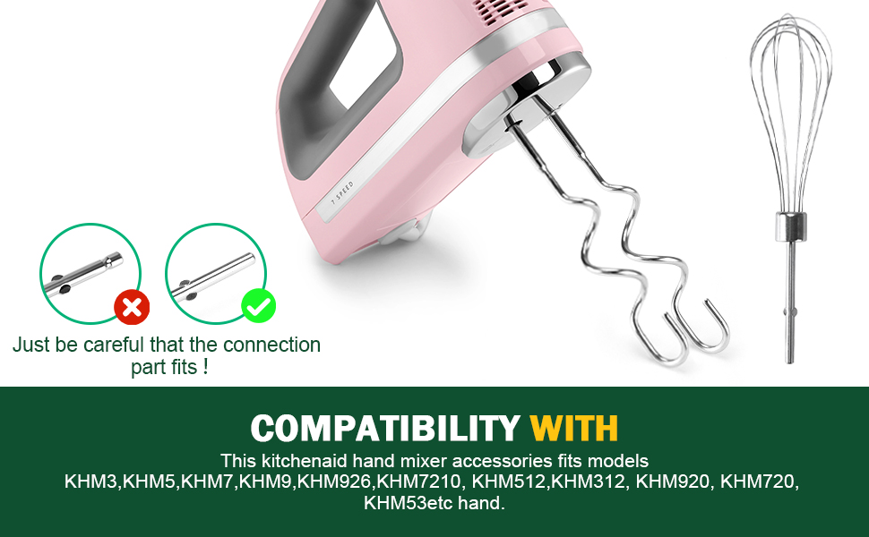 Hand Mixer Beaters Blender For KitchenAid & Mixer Dough Hooks For KitchenAid Hand Mixers Whisk Attachment KHMPW Stainless Steel Egg Beater/Whisk Attachment for Kitchen Hand Mixer Accessories,3PCS