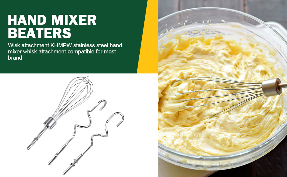 Hand Mixer Beaters Blender For KitchenAid & Mixer Dough Hooks For KitchenAid Hand Mixers Whisk Attachment KHMPW Stainless Steel Egg Beater/Whisk Attachment for Kitchen Hand Mixer Accessories,3PCS