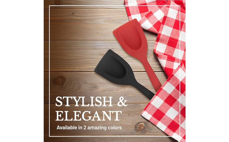 2 in 1 Flipper Spatula with tongs - Nylon Easy Grip Flip Spatula for Hash browns, Burgers, Steaks, French Toast, Omelets, Pancakes - Non-Stick Head, Ergonomic Handle, Withstands High Temperatures