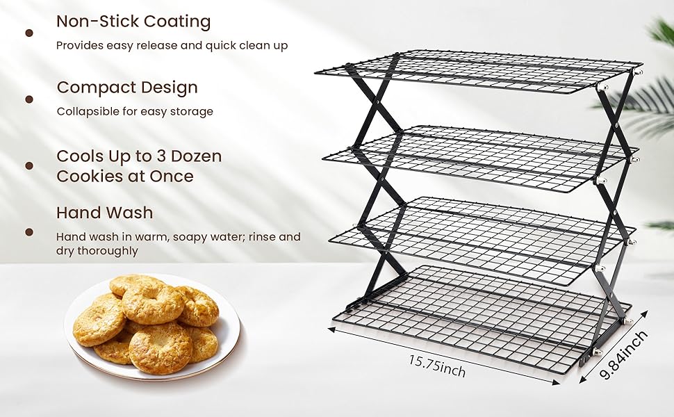 2/3/4-Tier collapsible cooling rack for baking,Folding Cooling Grid,Adjustable Stackable Roasting Cooking Drying Wire Cooling Rack for Cookies Baking