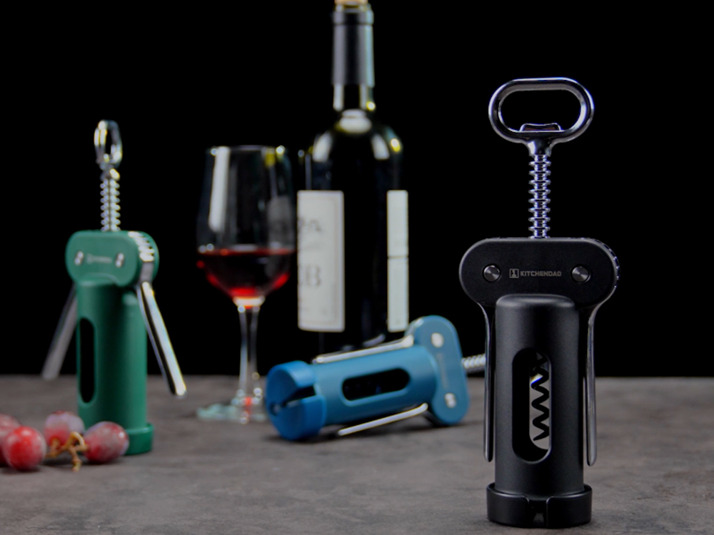 KITCHENDAO 3 in 1 Wing Corkscrew Wine Bottle Opener with Foil Cutter, Built-in Beer Bottle Opener, Multifunctional Wine Opener with Non-Stick Sharp Screw, Easy to Use, Manual Wine Corkscrew, Black