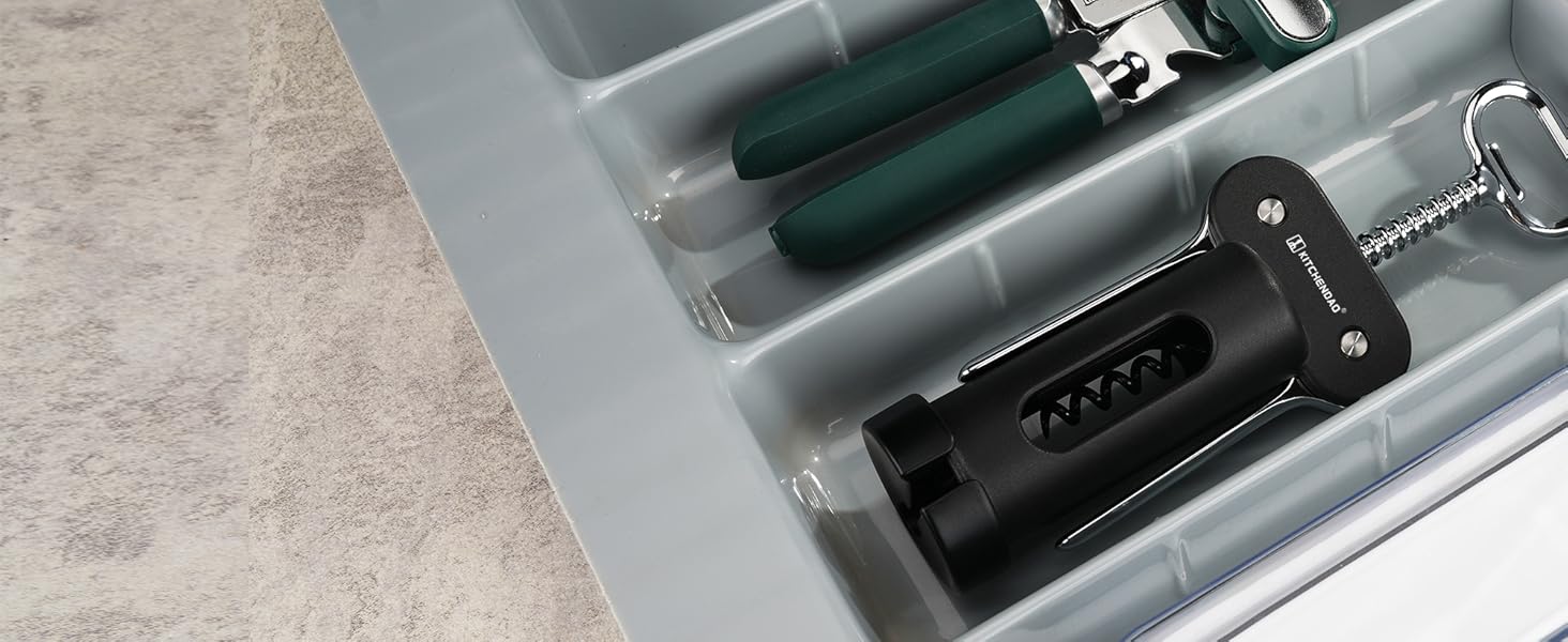 KITCHENDAO 3 in 1 Wing Corkscrew Wine Bottle Opener with Foil Cutter, Built-in Beer Bottle Opener, Multifunctional Wine Opener with Non-Stick Sharp Screw, Easy to Use, Manual Wine Corkscrew, Black