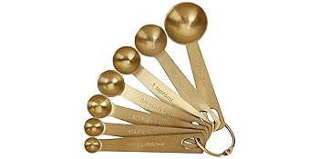 Measuring Spoons,304 Stainless Steel Measuring Cups & Spoon Set of 7 Piece:1Tbsp&1/2Tbsp,1tsp,3/4tsp,1/2tsp,1/4tsp,1/8tsp Teaspoon Coffee Scoop Tablespoon for Dry and Liquid Ingredients,Gold