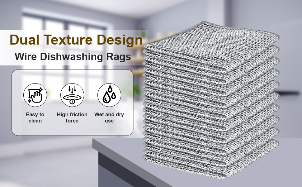 Silver Mesh Dish Cloths (3 Layer) – Non Scratch, Odor Free, Quick Dry Wire Cleaning Pads for Sinks, Dishes, Stove Top | Multipurpose Reusable Metal Scrubbers | 10 Pack