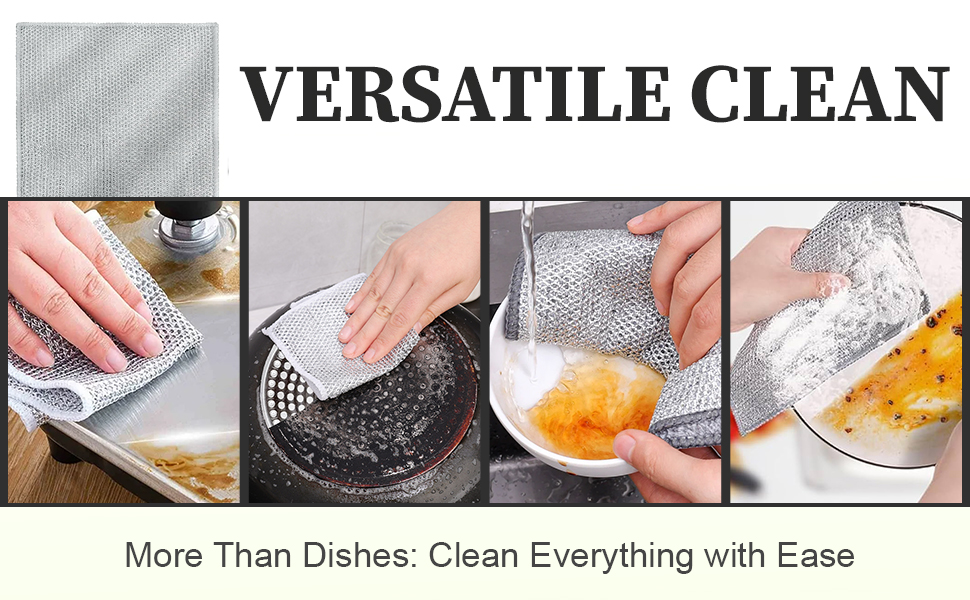 Silver Mesh Dish Cloths (3 Layer) – Non Scratch, Odor Free, Quick Dry Wire Cleaning Pads for Sinks, Dishes, Stove Top | Multipurpose Reusable Metal Scrubbers | 10 Pack