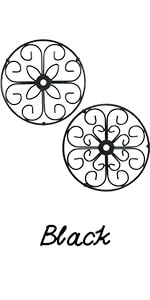 2 Pack Decorative Round Flower Trivets - 7 Inch Iron Pot Pads, Black Elegant Kitchen and Dining Table Protector, Teapot Stands Holders, Metal Plant Holder for Desktop Potted Plant、Small Green Plants