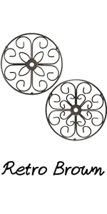 2 Pack Decorative Round Flower Trivets - 7 Inch Iron Pot Pads, Black Elegant Kitchen and Dining Table Protector, Teapot Stands Holders, Metal Plant Holder for Desktop Potted Plant、Small Green Plants