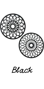 2 Pack Decorative Round Flower Trivets - 7 Inch Iron Pot Pads, Black Elegant Kitchen and Dining Table Protector, Teapot Stands Holders, Metal Plant Holder for Desktop Potted Plant、Small Green Plants