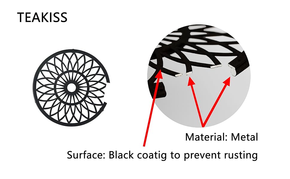 2 Pack Decorative Round Flower Trivets - 7 Inch Iron Pot Pads, Black Elegant Kitchen and Dining Table Protector, Teapot Stands Holders, Metal Plant Holder for Desktop Potted Plant、Small Green Plants