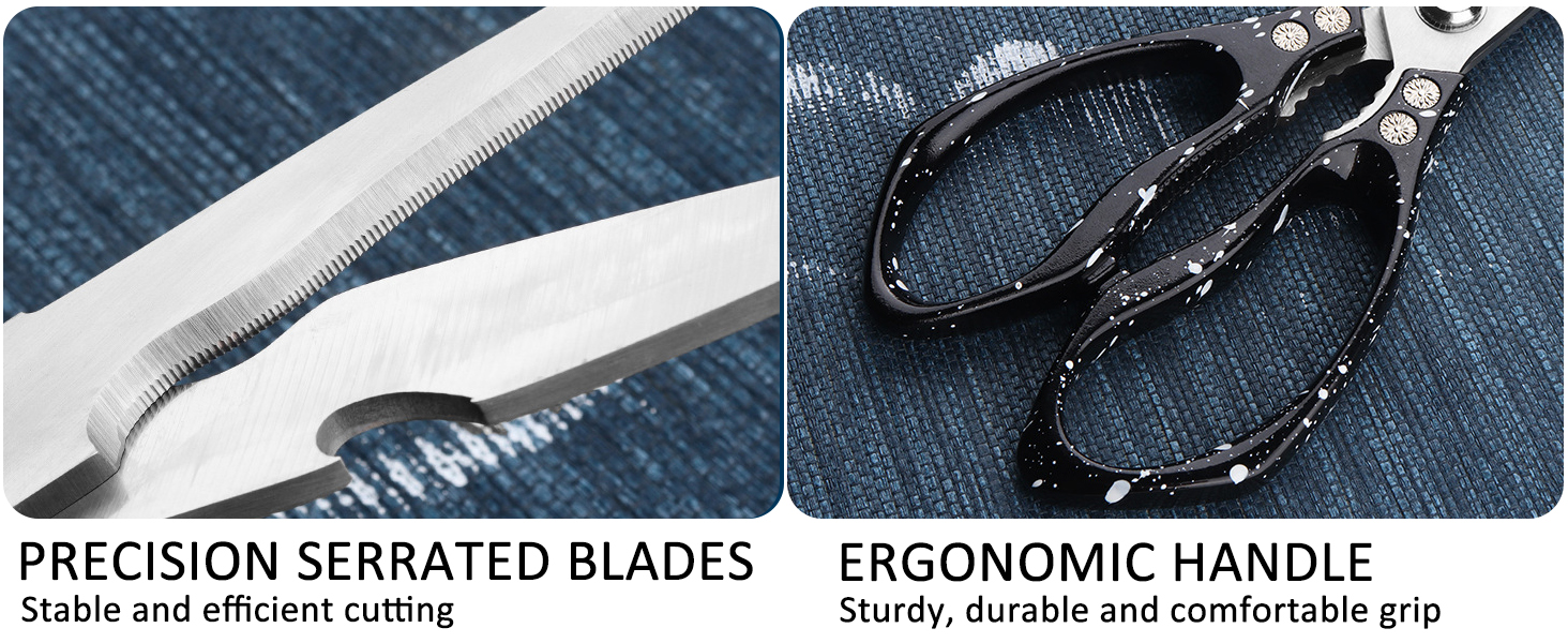 All Purpose Heavy Duty Shears, 2-Pack Kitchen Scissors for Food, Metal Handle Stainless Steel Cooking Scissors for Kitchen, Chicken, Fish, Meat, Poultry, Herbs (Silver)