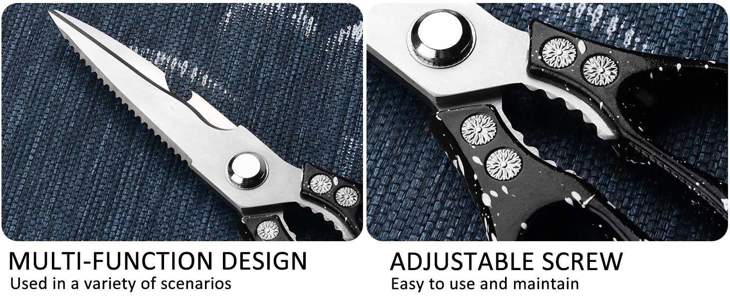 All Purpose Heavy Duty Shears, 2-Pack Kitchen Scissors for Food, Metal Handle Stainless Steel Cooking Scissors for Kitchen, Chicken, Fish, Meat, Poultry, Herbs (Silver)