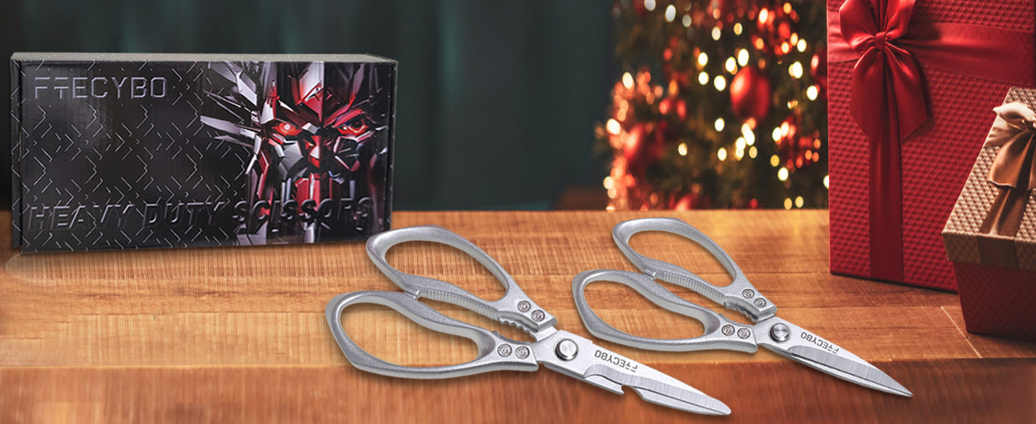 All Purpose Heavy Duty Shears, 2-Pack Kitchen Scissors for Food, Metal Handle Stainless Steel Cooking Scissors for Kitchen, Chicken, Fish, Meat, Poultry, Herbs (Silver)