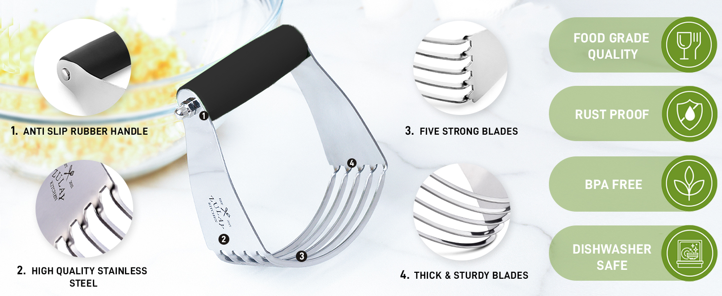 Zulay Kitchen Dough Blender - Stainless Steel Pastry Cutter, Heavy Duty Dough Cutter With Blades, Pastry Blender And Butter Cutter - Pastry Cutter For Baking (Blue)