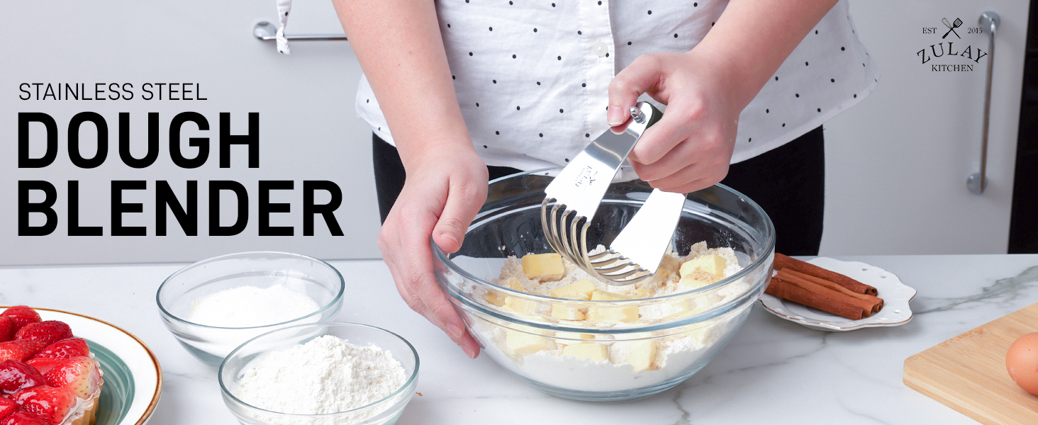 Zulay Kitchen Dough Blender - Stainless Steel Pastry Cutter, Heavy Duty Dough Cutter With Blades, Pastry Blender And Butter Cutter - Pastry Cutter For Baking (Blue)