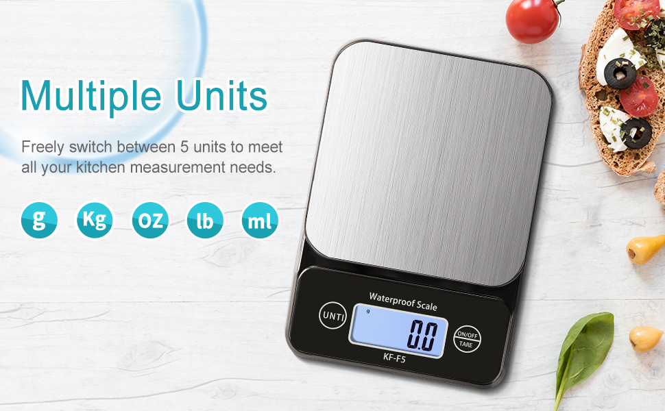 IPX7 Waterproof Food Scale, 5kg/11lb/0.5g High Precision Digital Kitchen Weight Grams and Oz, Ounces and Grams for Cooking Baking Weight Loss, Wide Viewing Angle LCD, Stainless Steel