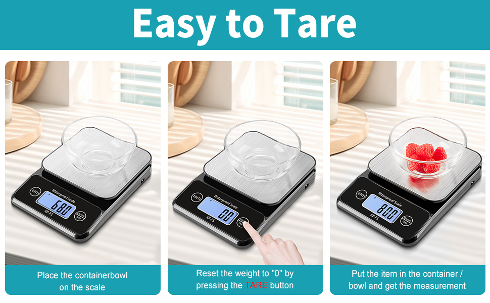 IPX7 Waterproof Food Scale, 5kg/11lb/0.5g High Precision Digital Kitchen Weight Grams and Oz, Ounces and Grams for Cooking Baking Weight Loss, Wide Viewing Angle LCD, Stainless Steel