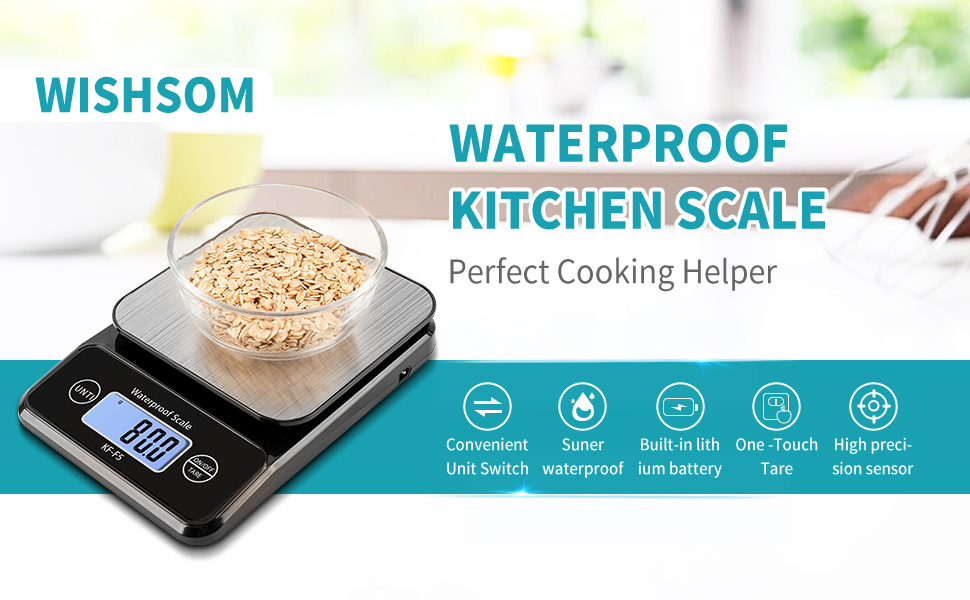 IPX7 Waterproof Food Scale, 5kg/11lb/0.5g High Precision Digital Kitchen Weight Grams and Oz, Ounces and Grams for Cooking Baking Weight Loss, Wide Viewing Angle LCD, Stainless Steel