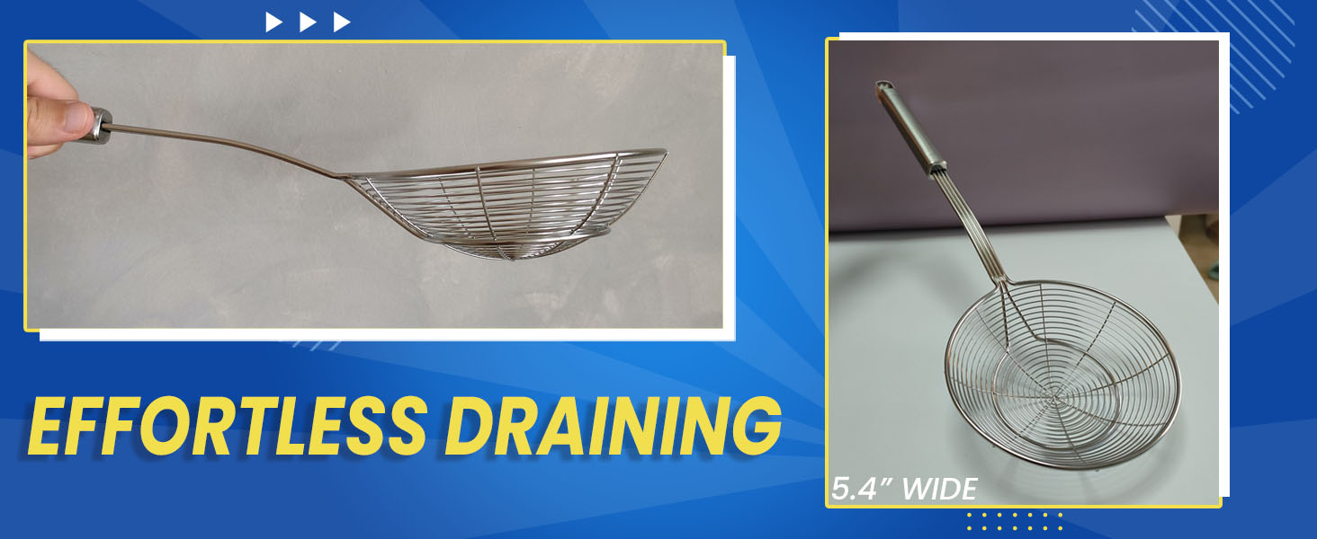 Stainless Steel Spider Strainer Skimmer Ladle Fryer for Cooking and Frying Kitchen Utensils Wire Strainer Scoop Pasta Strainer with Handle Deep Fry Skimmer Spoon