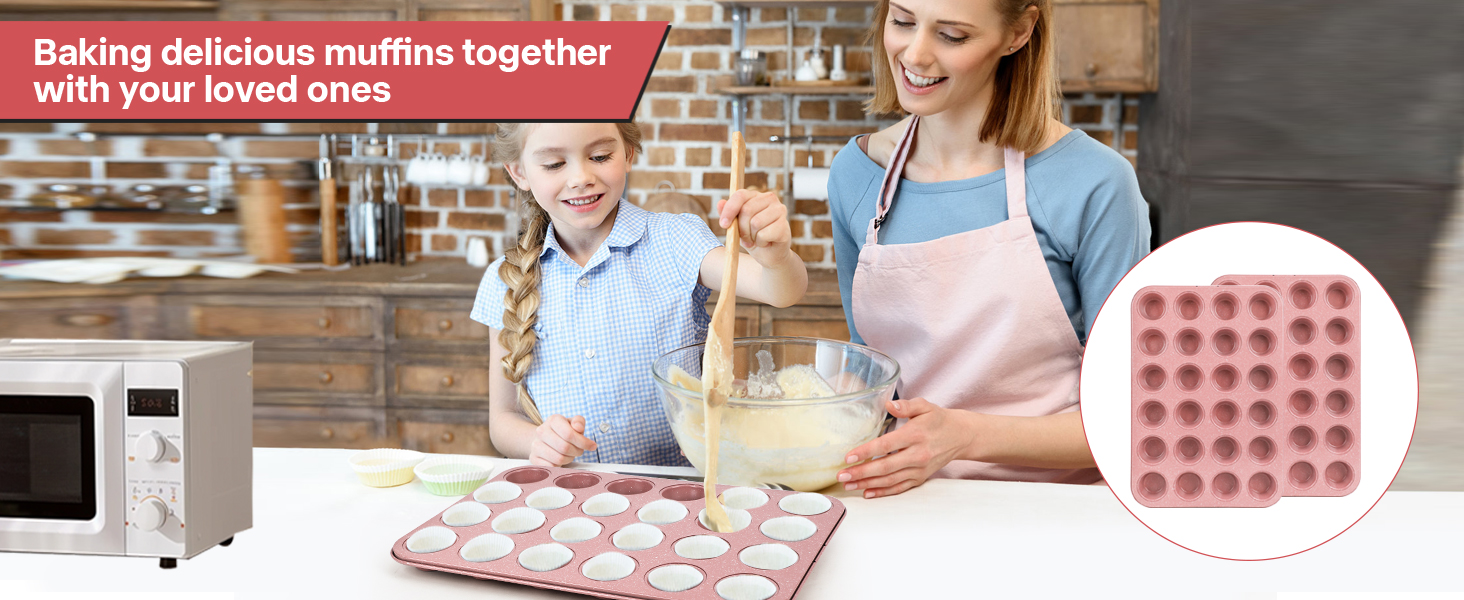 Spmart 2-Pack 24-Cup Nonstick Ceramic-Coated Mini Muffin Pan | Durable & Easy Clean Muffin Tins | Perfect for Small Baked Goods & Party Treats (Pink)