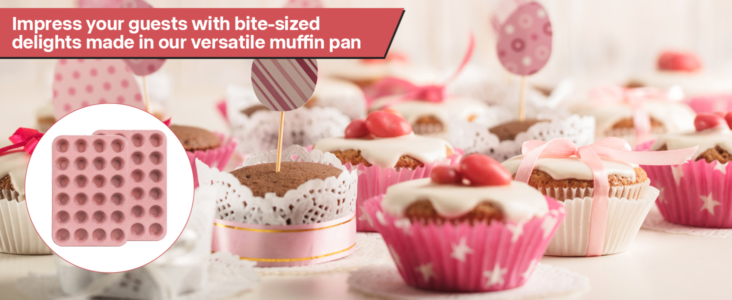 Spmart 2-Pack 24-Cup Nonstick Ceramic-Coated Mini Muffin Pan | Durable & Easy Clean Muffin Tins | Perfect for Small Baked Goods & Party Treats (Pink)
