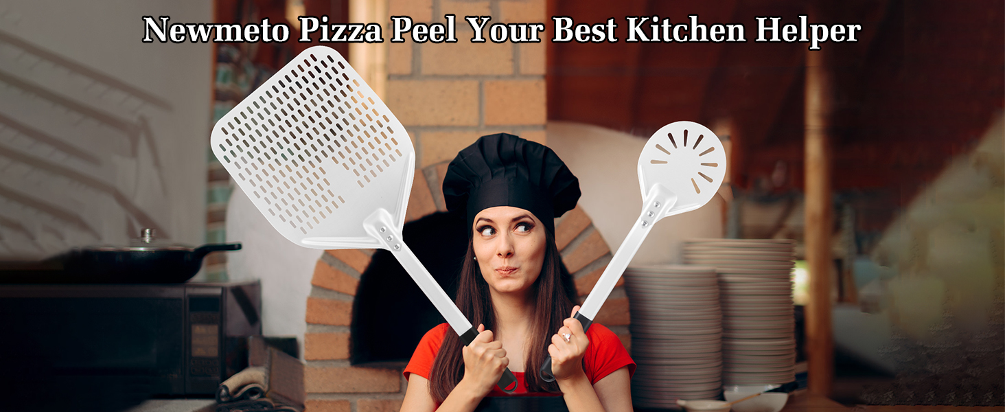 Pizza Turning Peel 7 Inch Round Aluminum Perforated Pizza Peel Turner with Metal Handle Pizza Paddle for Homemade Pizza Oven Accessories