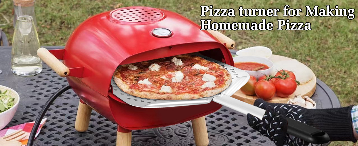 Pizza Turning Peel 7 Inch Round Aluminum Perforated Pizza Peel Turner with Metal Handle Pizza Paddle for Homemade Pizza Oven Accessories