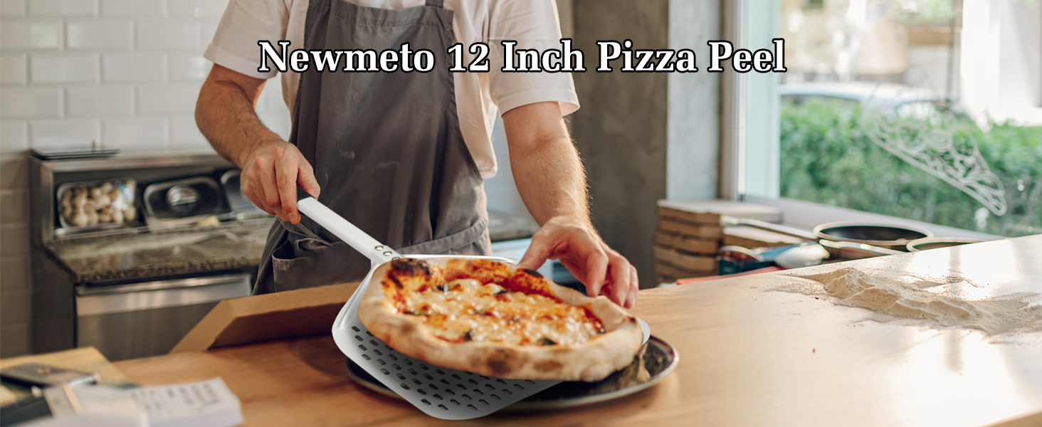 Pizza Turning Peel 7 Inch Round Aluminum Perforated Pizza Peel Turner with Metal Handle Pizza Paddle for Homemade Pizza Oven Accessories