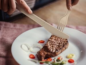 CORAL Light Brown 100% Compostable Forks - 120 Heavy Duty Forks (7.0 inch) - Break Resistant with Smooth Edges, Ocean Friendly Alternative to Plastic Silverware - Biodegradable & Disposable Forks