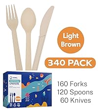 CORAL Light Brown 100% Compostable Forks - 120 Heavy Duty Forks (7.0 inch) - Break Resistant with Smooth Edges, Ocean Friendly Alternative to Plastic Silverware - Biodegradable & Disposable Forks