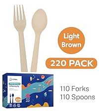 CORAL Light Brown 100% Compostable Forks - 120 Heavy Duty Forks (7.0 inch) - Break Resistant with Smooth Edges, Ocean Friendly Alternative to Plastic Silverware - Biodegradable & Disposable Forks