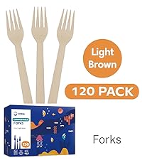 CORAL Light Brown 100% Compostable Forks - 120 Heavy Duty Forks (7.0 inch) - Break Resistant with Smooth Edges, Ocean Friendly Alternative to Plastic Silverware - Biodegradable & Disposable Forks