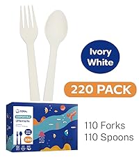 CORAL Light Brown 100% Compostable Forks - 120 Heavy Duty Forks (7.0 inch) - Break Resistant with Smooth Edges, Ocean Friendly Alternative to Plastic Silverware - Biodegradable & Disposable Forks