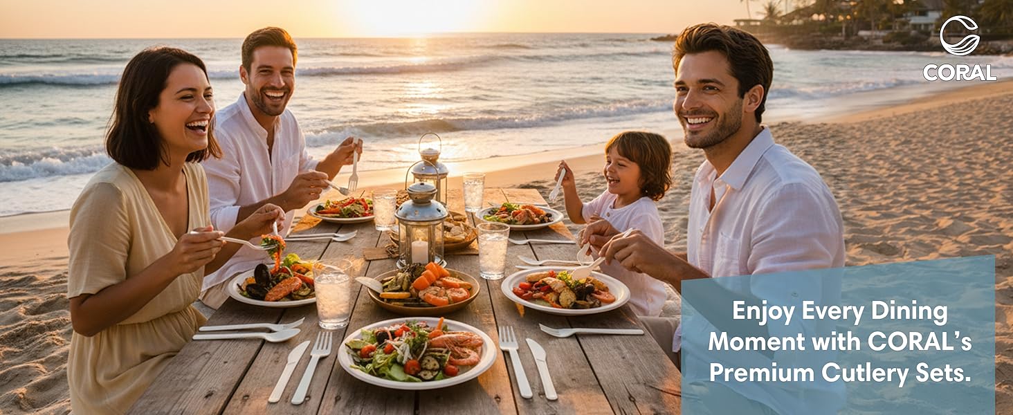 CORAL Light Brown 100% Compostable Forks - 120 Heavy Duty Forks (7.0 inch) - Break Resistant with Smooth Edges, Ocean Friendly Alternative to Plastic Silverware - Biodegradable & Disposable Forks