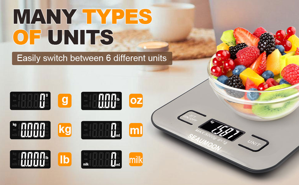 Digital Kitchen Scale–11lb/5kg Food Scale for Cooking & Baking, Stainless Steel, LCD Display, Tare Function, Multiple Units (g/oz/ml), Lightweight Design for Meal Prep Coffee (Batteries Included)